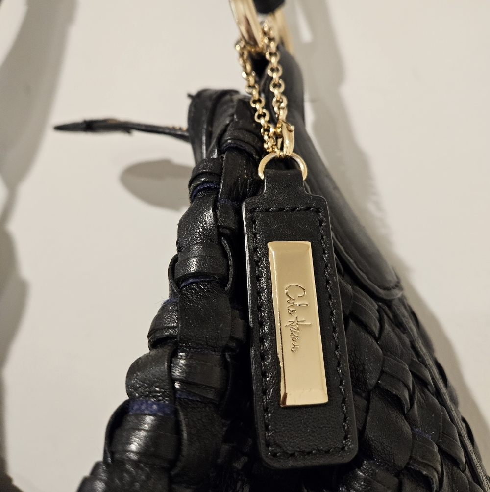 Cole Haan Black Leather Woven Hobo Bag - Picture 3 of 5